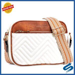 Quilted Vegan Leather Crossbody Bag Small Purse Wide Strap Minimal Chic